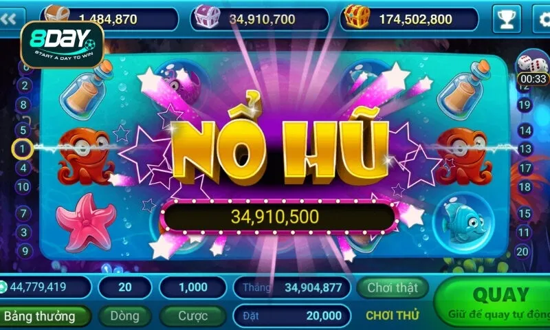 Những phần thưởng Jackpot cực lớn với nổ hũ 8DAY hot nhất 2026