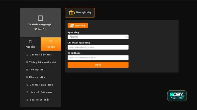 Rút tiền 8DAY siêu đơn giản